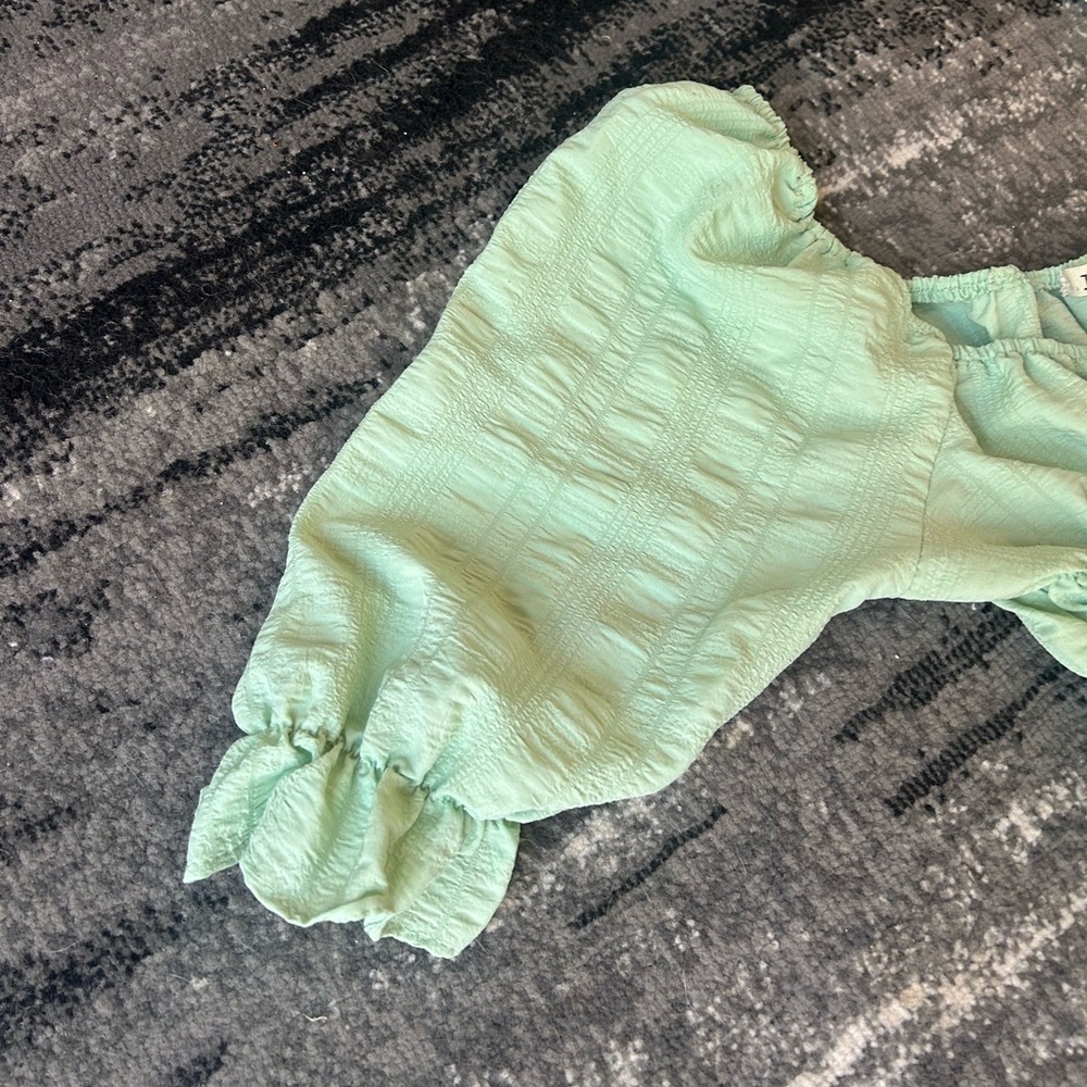 LIBERTY LOVE Pastel Green Tiered Smocked Dress With Puff Sleeves - Picture 4 of 9